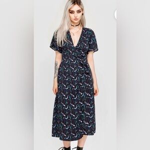 Disturbia Diana Moon Moth Midi Dress Wrap (true wraparound) US 12
